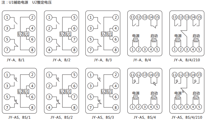 JY-A/1集成電路電壓繼電器內部接線及外引接線圖